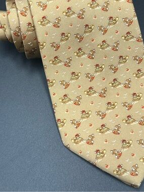 Salvatore Ferragamo Silk Tie Tan Brown Bunnies Driving a Boat Water Skiing